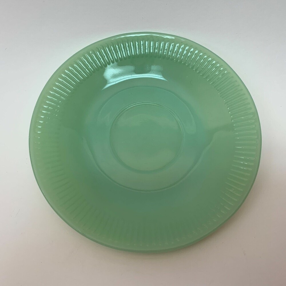 Fire King Saucer Jade Glass Green Oven Ribbed Border‎